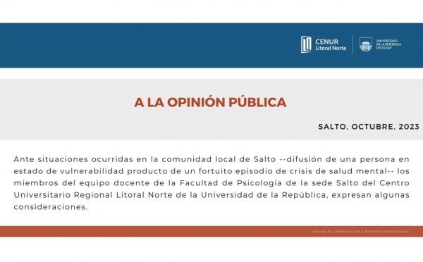 Docentes de Psicología de la sede Salto del Cenur Litoral Norte ante situación que involucra caso de salud mental